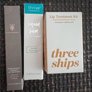 Lip trio, Thrive, Three ships and True botanicals